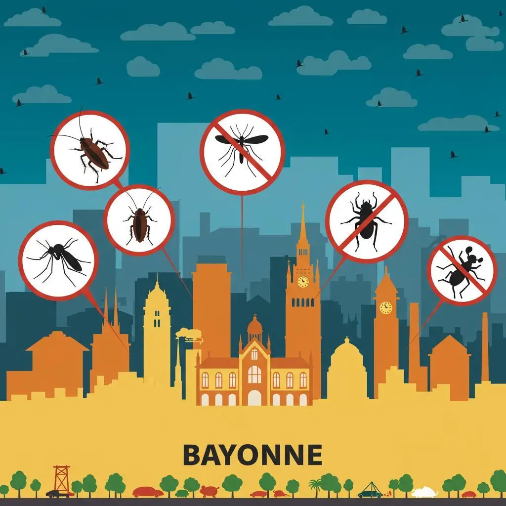 ### Key Elements - **Main Subjects**: Silhouettes of various pests (cockroaches, mosquitoes, bedbugs, spiders). -