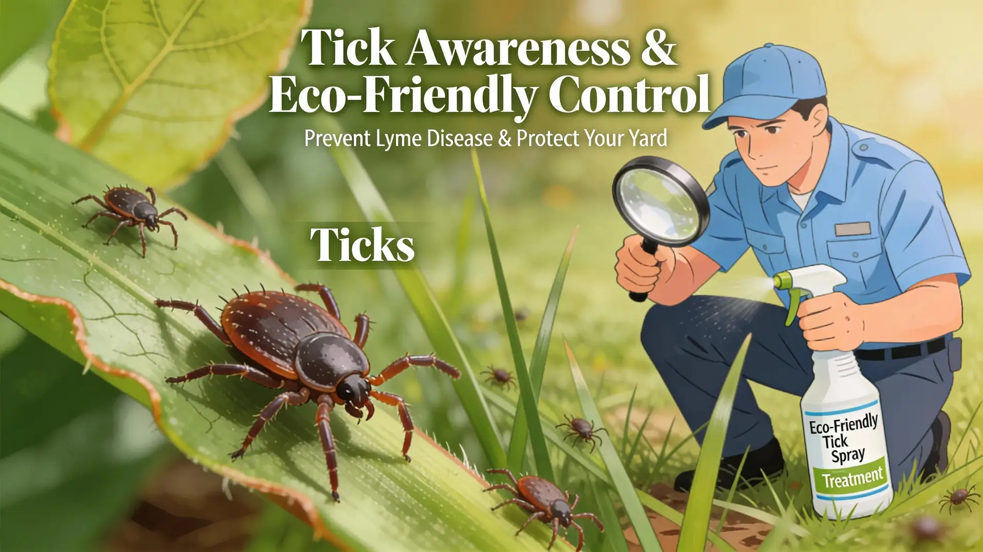 Close-up of ticks on grass with a pest control expert inspecting for effective tick management