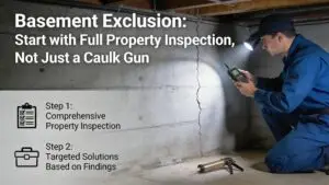 A successful basement exclusion project starts with a full property inspection, not a caulk gun