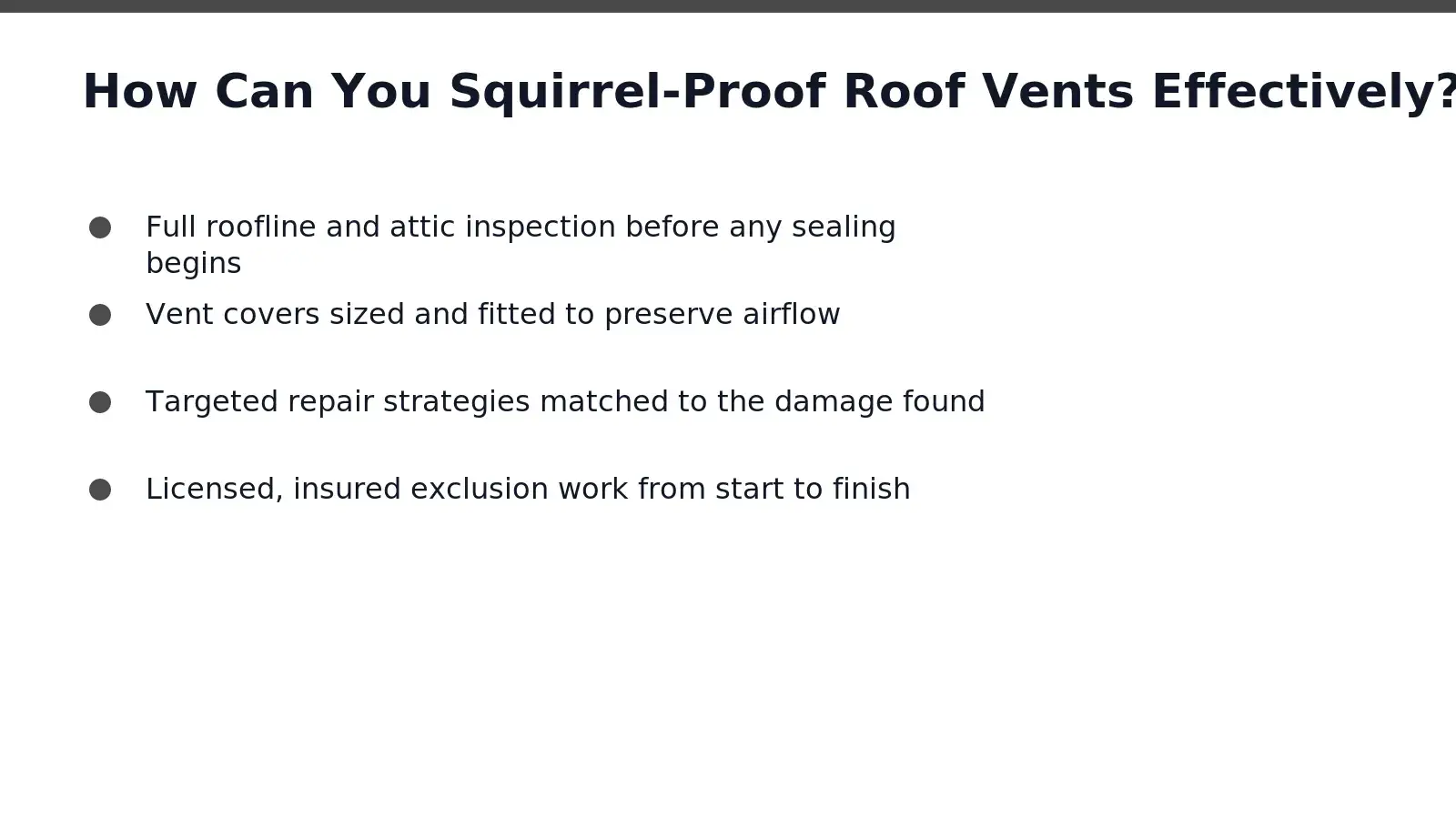 Effective squirrel proofing starts with covering vent openings in durable, chew-resistant materials while preserving airflow